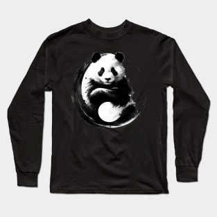 Sumie Enso Circle Japanese Brushstroke Panda Bear Long Sleeve T-Shirt